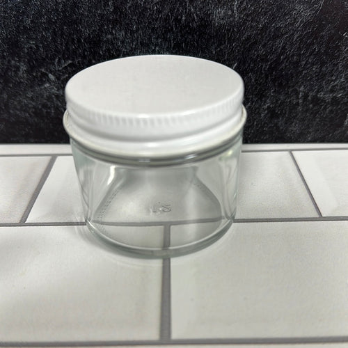 Jar 2oz clear glass with white Lid