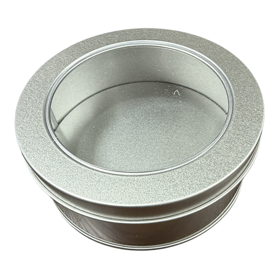8oz tin with window low profile