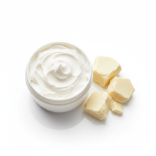Overhead view of fluffy white shea butter lotion
