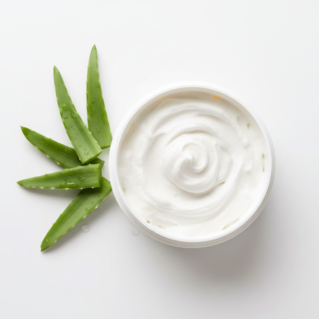 Overhead view of fluffy white standard lotion with aloe