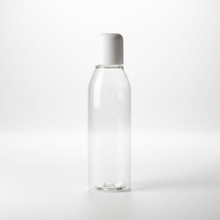 plastic clear bullet style 4oz  bottle with a white disc cap