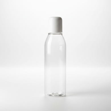 plastic clear bullet style 4oz  bottle with a white disc cap